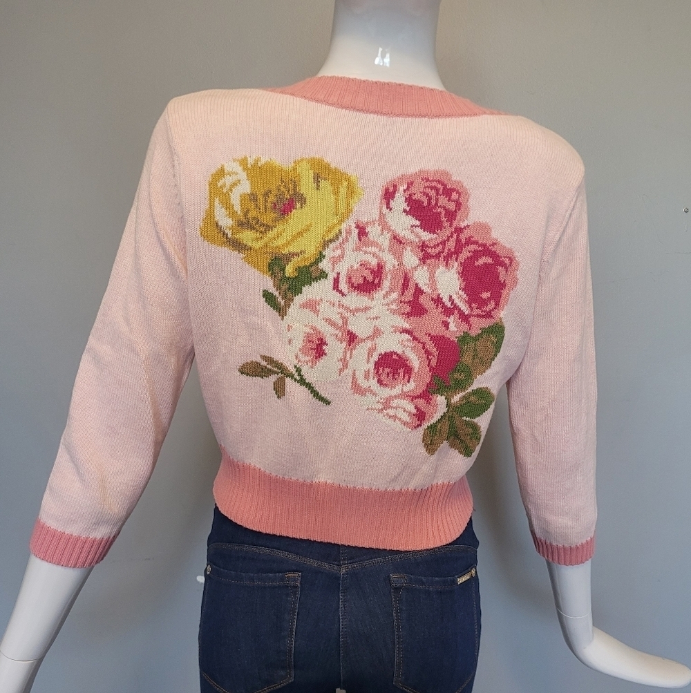 Vintage Betsey Johnson Floral Cropped Cardigan, VGUC, Size M